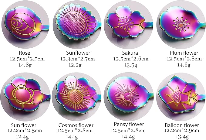 16 Pcs Teaspoon Tea Spoons, ESRISE Stainless Steel Cute Coffee Spoon for Tea Party Decorations (Multi)