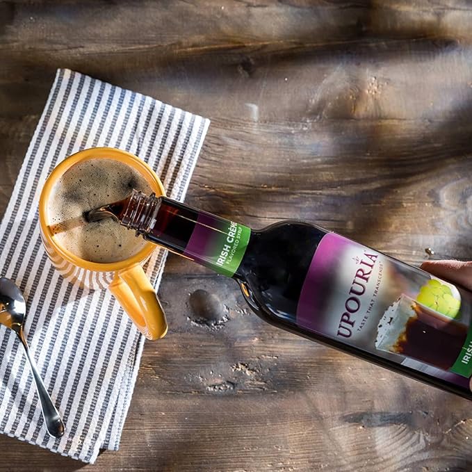 Upouria Irish Crème Coffee Syrup Flavoring, 100% Vegan, Gluten Free, Kosher, 750 mL Bottle - Coffee Syrup Pump Included