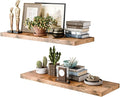 36 Inch Long Floating Shelves for Wall, Rustic Brown 12 Inch Deep Floating Shelves Set of 2, Wall Shelves for Bathroom Over Toilet, Live Edge Display Shelf with Invisible Brackets, Home Decor