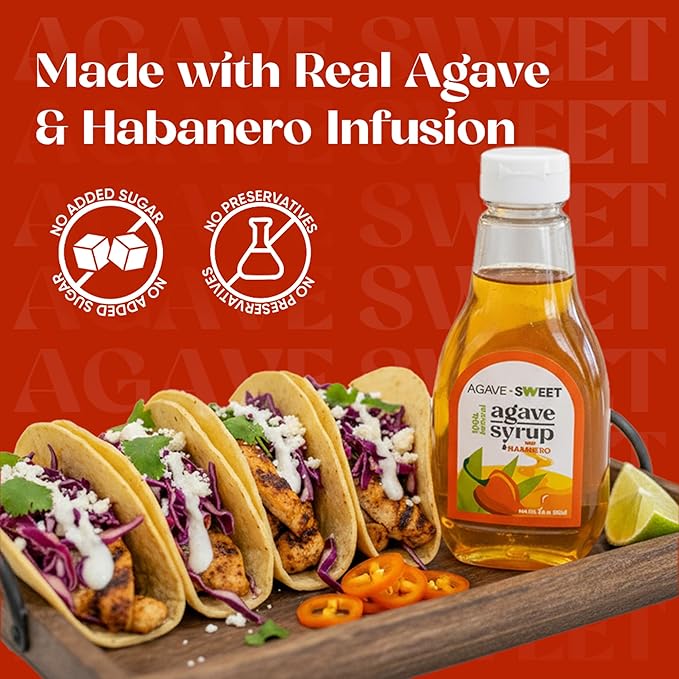 Agave Sweet – Habanero Infused Agave Syrup | Spicy-Sweet Habanero Syrup for Mixology & Cooking | 11.64 oz plastic bottle