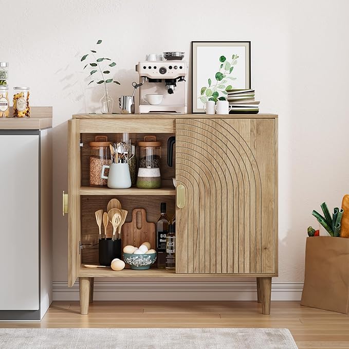 Sideboard Buffet Cabinet with Storage,Sideboard Buffet with Doors and Adjustable Shelf,Wooden Storage Cabinet, 31.3”W x 15.0”D x 30.6”H (Natural)