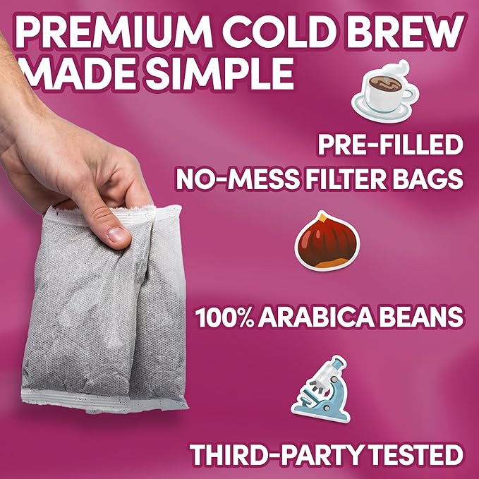 Sarasota Coffee 1905 Cold Brew Coffee Bags | Sweet Cream Jamaican Me Crazy | Blonde-Medium Roast | Smooth & Low Acid | Ground Filter Packs | Cold Brew Kit Makes 14 Cups | Creamy Vanilla & Caramel Notes