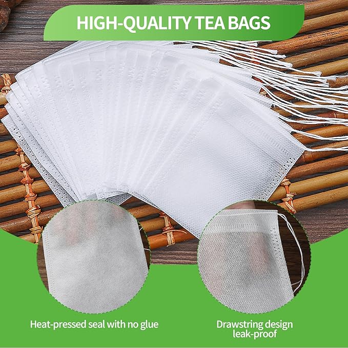 200PCS Tea Filter Bags,Empty Tea Bags for Loose Leaf Tea,Natural food grade non-woven fabric,Disposable Tea Filter Bags,Perfect for Tea, Coffee, Spices, and More (3.54 x 2.75 Inch)