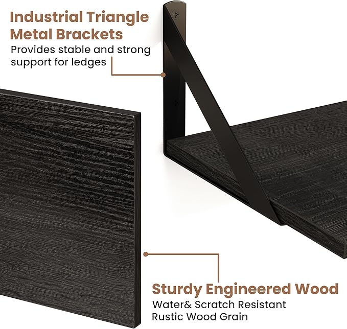 Axeman Black Floating Shelves for Wall | 32W x 8D Floating Shelves Set of 2 | 8" Deep Long Wall Shelves for Bathroom Kitchen Living Room | Bookshelf Display Shelves
