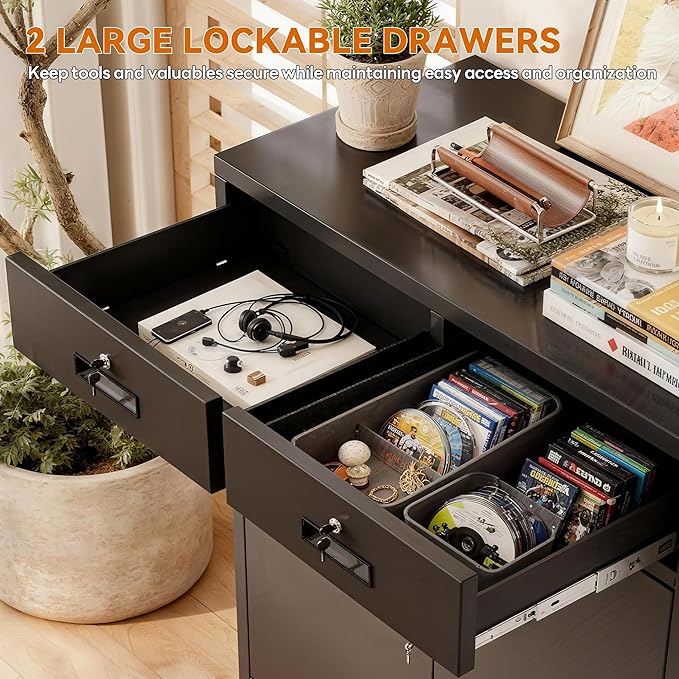 BESFUR 36" H Metal Storage Cabinet with 2 Lockable Drawers and 2 Lockable Doors, Black Locking Cabinet with Adjustable Shelf, Metal Cabinet for Home Office, Garage,School, Warehouse, Utility Room