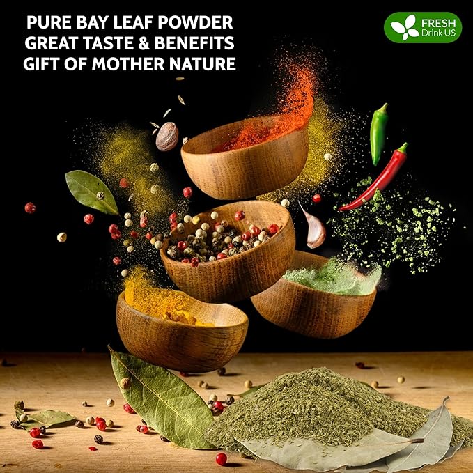 FreshDrinkUS, Premium 4.5oz Bay Leaf Powder, Unprocessed Ground Bay Leaves Dried, 100% Pure & Natural, Pure from Bay Leaves, Bay Leaf Spice, No Additives, No Gluten, Vegan.