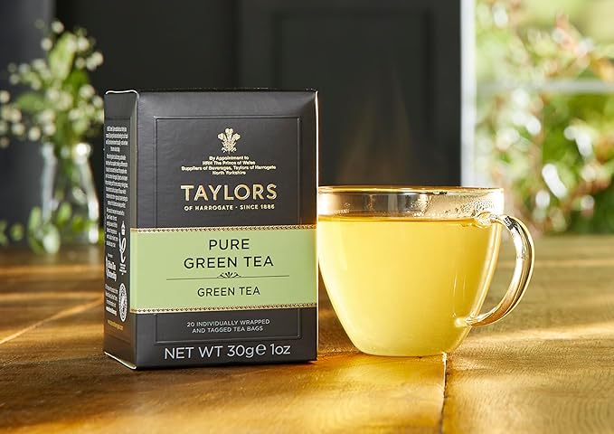 Taylors of Harrogate Pure Green Tea Individually Wrapped Bags, 20 Count (Pack of 6), Delicate, Mellow and Crisp, Caffeinated, Enjoy Hot or Iced, 120 Teabags Total