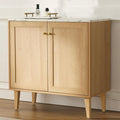 Modern Storage Cabinet Freestanding Accent Cabinet Sideboard Buffet with Faux Marble Top & Adjustable Shelves Wooden Organizer for Dining Room, Living Room Entryway Natural Oak