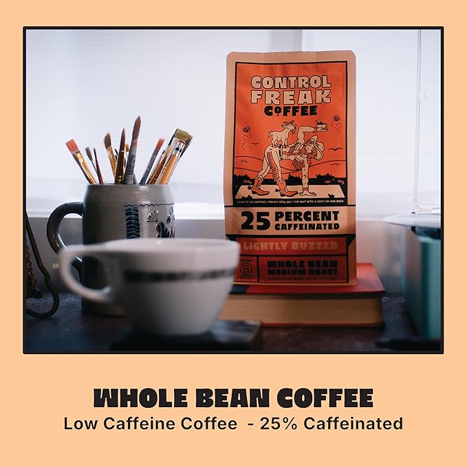 Control Freak Coffee Lightly Buzzed – 25% Caffeine Whole Bean Coffee (32 Oz) | Low Caffeine Coffee with Smooth, Full Flavor for Jitter-Free Energy | Sugarcane Decaf, Freshly Roasted Coffee Beans