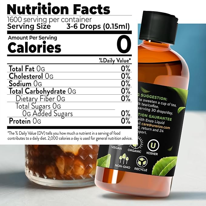 Enzo Liquid Stevia Drops Our Zero Calories Sweetener (8oz - 1600 Servings/Bottle) - Toffee Caramel - All Natural flavoring with No Artificial Additives & Filler Ingredient