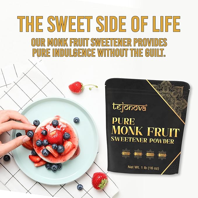 tejonova Monk Fruit Sweetener, 1 lb, Monk Fruit Extract Powder, Monkfruit Sweetener Pure Flavor, Monk Fruit Sweetener No Erythritol, Ideal Monkfruit Sweetner and Keto Sugar Substitute, 1465 Servings