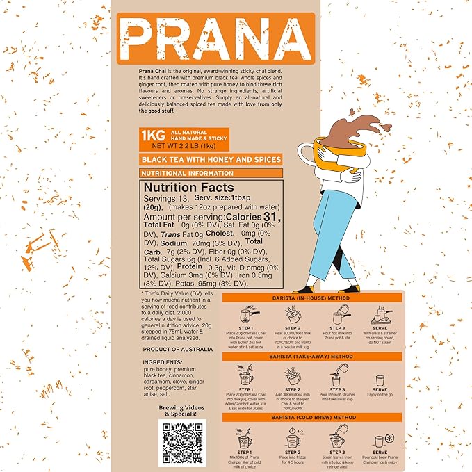 Prana Chai Original Masala Chai Tea - Australian Masala Loose Sticky Chai, 1000g