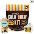 GRADY’S COLD BREW, New Orleans Style - DECAF, 100% Arabica Ground Coffee & Chicory Pouches, All-in-One Cold Brew Kit with 12 Easy-to-Brew Beans Bags, Makes 36 drinks