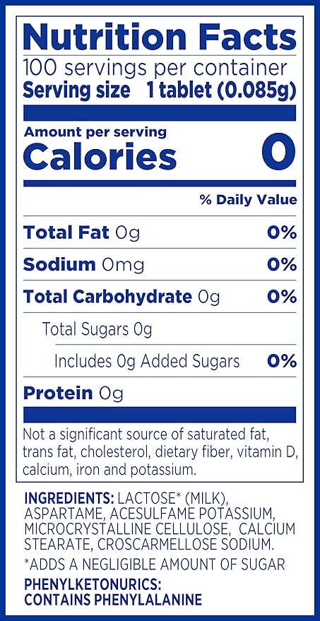 EQUAL 0 Calorie Sweetener Tablets, Aspartame and Acesulfame-K Sweetener, Sugar Substitute, Zero Calorie Sugar Substitute Tablets, Erythritol Free, 100 Ct (Pack of 1)