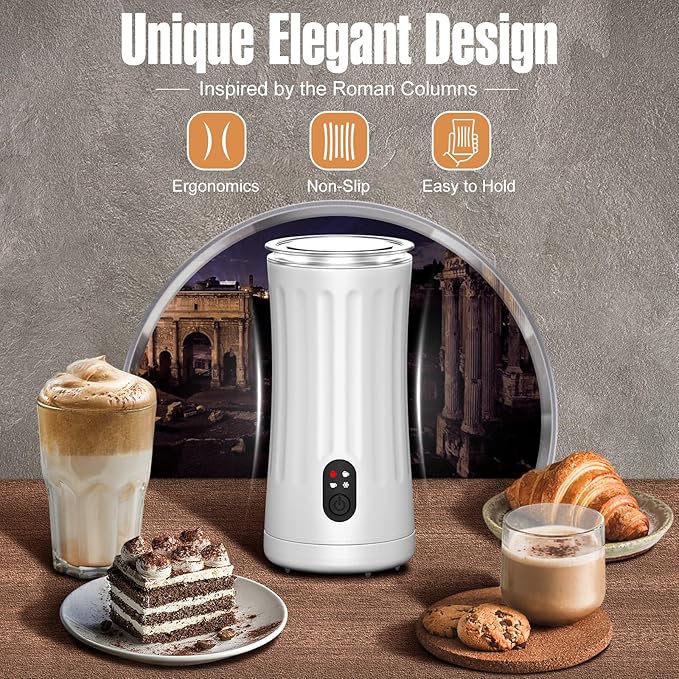 Milk Frother, 4-in-1 Milk Frother and Steamer, Hot and Cold Foam Maker and Milk Warmer with Temperature Control & Auto Shut-Off, Frother for Coffee, Latte, Cappuccino, Matcha(White)