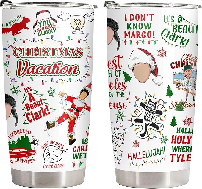 34HD Christmas Movie Tumbler with Lid - 20 oz Stainless Steel Mug, Character Mug for Christmas Gifts