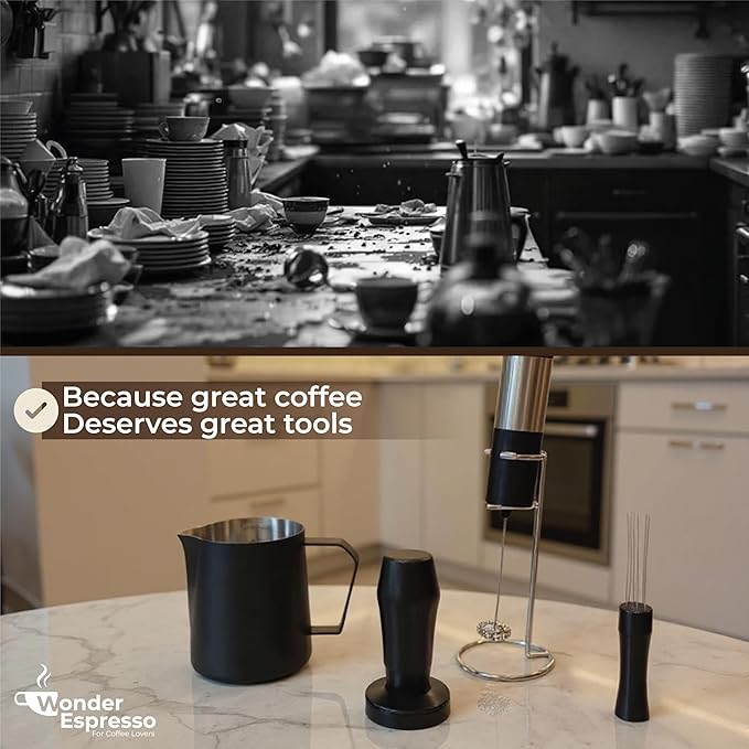 WDT Tool Espresso Magnetic, Espresso Tool Kit, Coffee Tamper 51mm, Milk Frother Handheld, Frothing Pitcher Stainless Steel, Electric Drink Mixer Wand, Barista Tools for Coffee Lovers