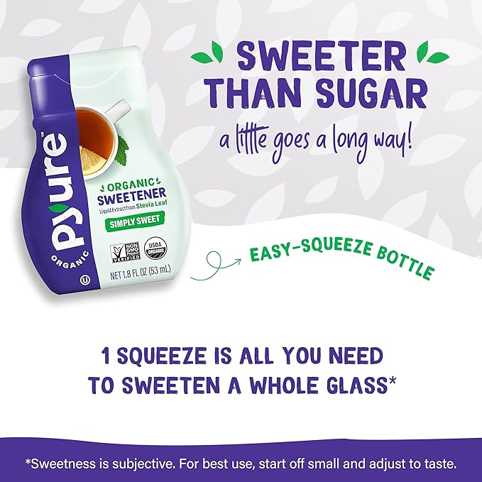 Pyure Organic Liquid Stevia Extract Sweetener – Zero Calorie, Sugar Free, Keto Friendly, Plant-Based Sugar Substitute – Non-GMO, Diabetic Friendly, Zero Carb, No Aftertaste – Simply Sweet – 1.8 fl oz