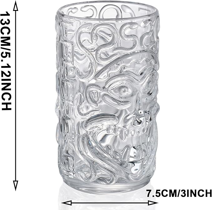 2-Pack 14.5oz Clear Tiki Glasses Cups for Cocktails Glass Drinking Set Crystal Glass Tumbler - for Water, Juice, Beer, Cocktails, Mojito, Wine and Whiskey, Bar Glassware