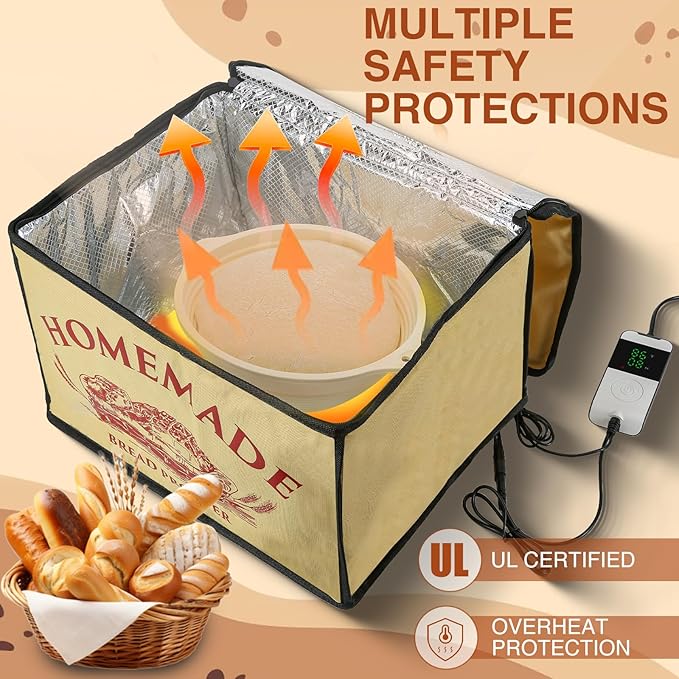 Bread Proofing Box with Heater for Precise Temperature Fermentation, Folding Zippered Dough Proofer Warming Box for Bread, Pizza, Sourdough, Yogurt and Handmade Soap