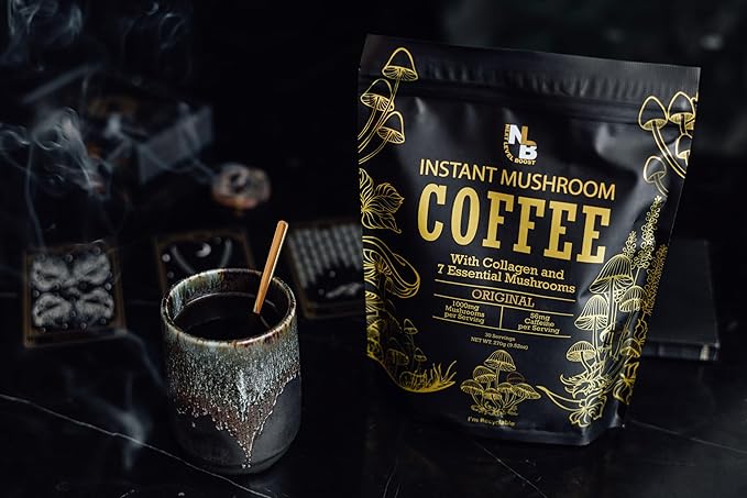 Instant Mushroom Coffee - Organic Mushrooms, 270g, 30 Servings, Next Level Boost's Healthy Everyday Brew Coffee Alternative Mushroom Drink w/ Collagen, Lions Mane, Turkey Tail Coffee Mushroom Alternative