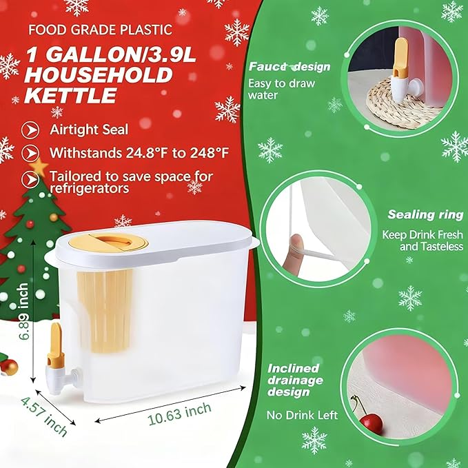 2 Pcs Cold Brew Maker, 1 Gallon Plastic Beverage Dispenser for Parties and 2 Filters, Christmas Drink Dispenser, Cold Brew Pitcher with Spigot, Container for Juice, Water, Tea(Green, Yellow)
