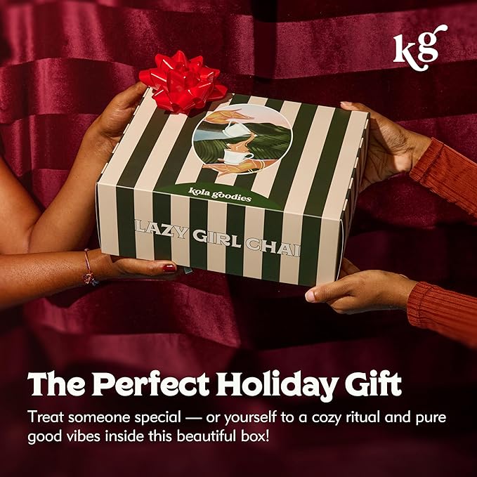 Gingerbread Chai Latte Gift Box with LazyCup Tumbler – 12 Spiced Chai Servings + Strainer Tea Mug – Ceylon Tea Powder with Whole Milk – Cozy Holiday Chai Kit – No Refined Sugar – Cinnamon Ginger Blend