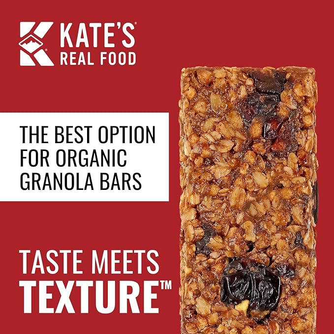 Kate’s Real Food Organic Granola Bars - Dark Chocolate Cherry & Almond (2.2 oz, Pack of 12) - Organic Energy Bars Made with Gluten Free Oats - Non GMO, Soy Free, Whole Grains, and All Natural - Healthy Snacks