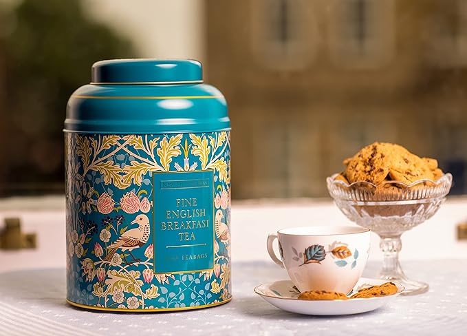 New English Teas Song Thrush & Berries Teal Tea Caddy with 240 Breakfast Teabags
