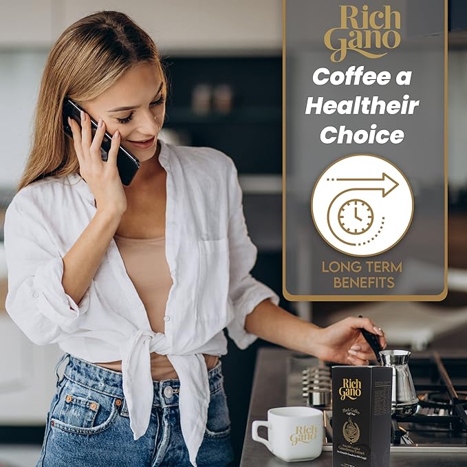 Rich Gano Reishi Mushroom Coffee – (1 Box of 30 Sachets) Black Coffee with Ganoderma Extract – All Natural Vegan Friendly Instant Coffee Packets – Zero Jitters Energize Ganoderma