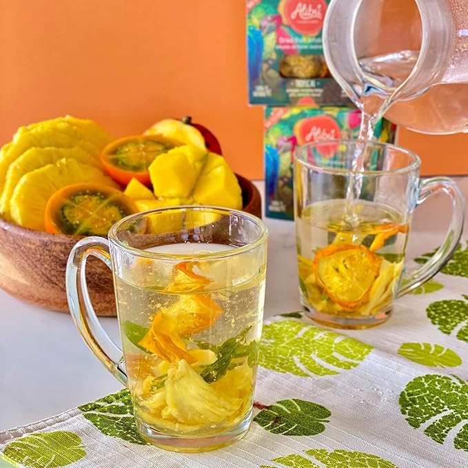 Alibú Dried Fruit Tea Infusions - Tropical - Naranjilla, Mango, Pineapple – Certified Vegan, 100% Natural, Hot or Iced, Caffeine Free, Eat and Drink - Box of 2.12 oz