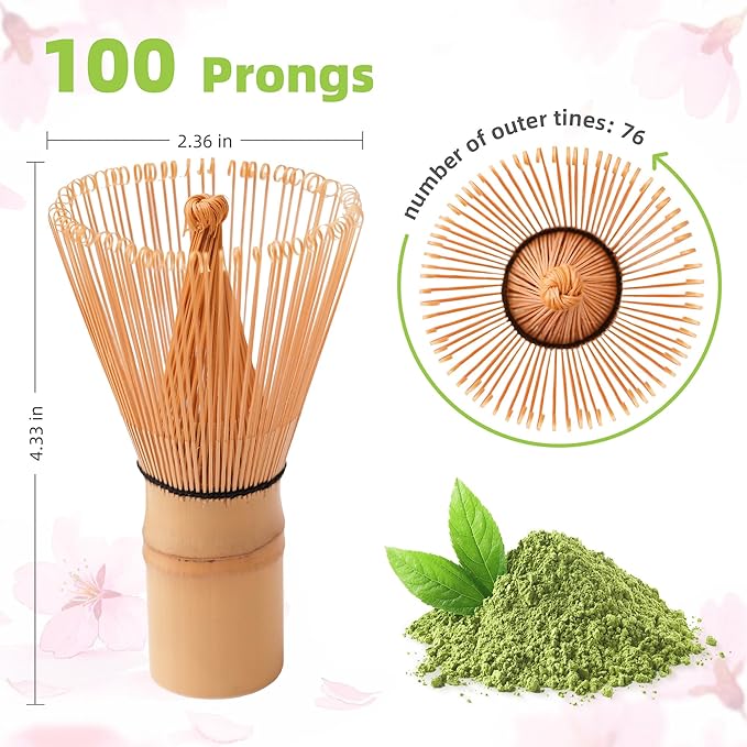 Matcha Whisk (1-Piece), Golden Bamboo Whisk for Matcha Tea, Handcrafted Chasen, 100-Prong Bamboo Matcha Wisk Mixer Frother Brush for Making Macha Ceremonial Grade