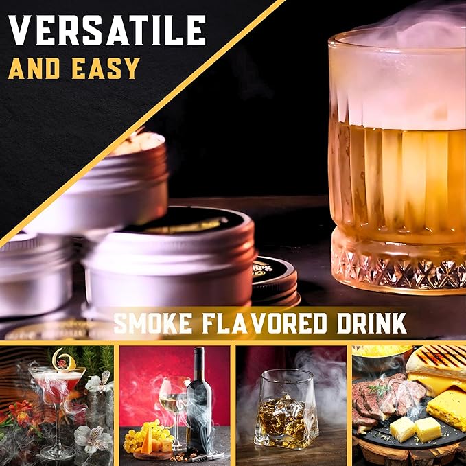 Whiskey Smoker Kit | Cocktail Smoker Kit| Bourbon Smoker Kit| Old Fashioned Smoker Kit with 3-Flame Torch, 6 Wood Chips & Gift Box for Smoking Drinks| Whiskey Gift for Men (No Butane Incl.)