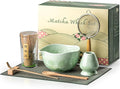 Matcha Whisk Set, Handcrafted Crystalline Glaze Matcha Set, 8 Pcs Matcha Kit Includes Matcha Bowl, Whisk with Holder, Bamboo Scoop & Spoon, Sifter and Tea Towel, Ceremonial Matcha Tea Set