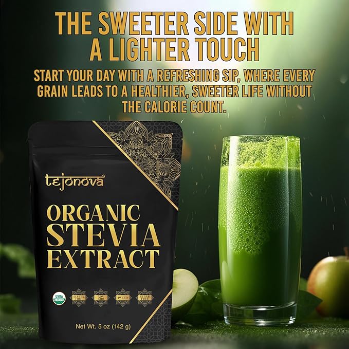 tejonova Organic Stevia Powder, 5oz, Stevia Sweetener, Stevia Organic, Stevia Extract Powder, Zero Calorie Sweetener, Stevia Sugar Substitute, Pure Stevia No Additives, 1014 Servings