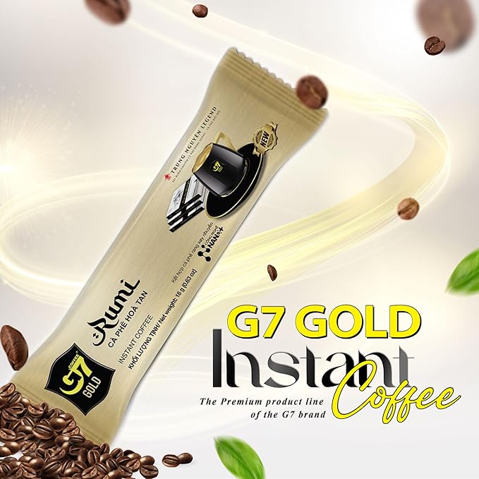 TRUNG NGUYEN G7 Gold Rumi Instant Coffee Single Served Sticks for Energy Boost (8.9oz - Box of 14 Sticks)