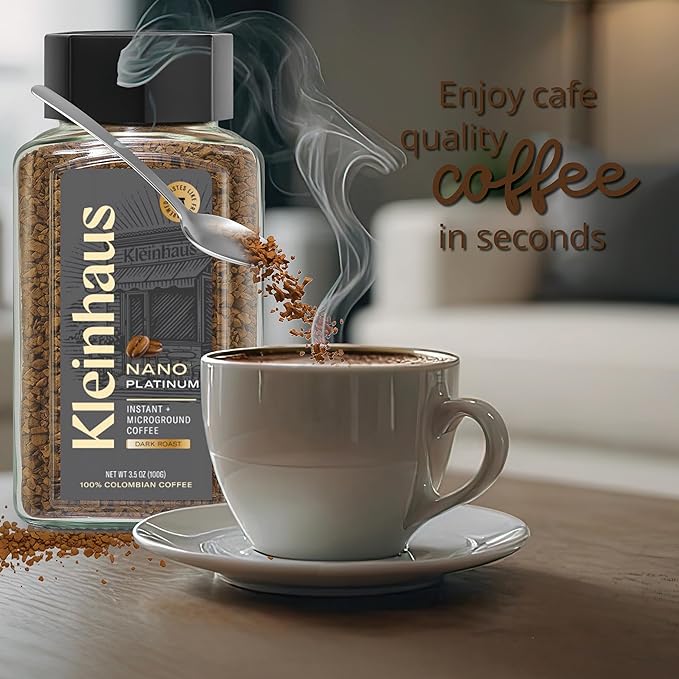 Kleinhaus Dark Roast Nano Instant Coffee + Microground | 100% Colombian Arabica Coffee | Freeze dried | Fresh Brewed Taste | 3.5 oz Jar (2 Pack, Dark Roast)