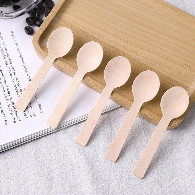 HANSGO Mini Wooden Cutlery Spoons, 6.25inch Small Spoons for Eating Tinny Ice Cream Dessert Tableware for Chocolate Cake Honey Jam Party Favors