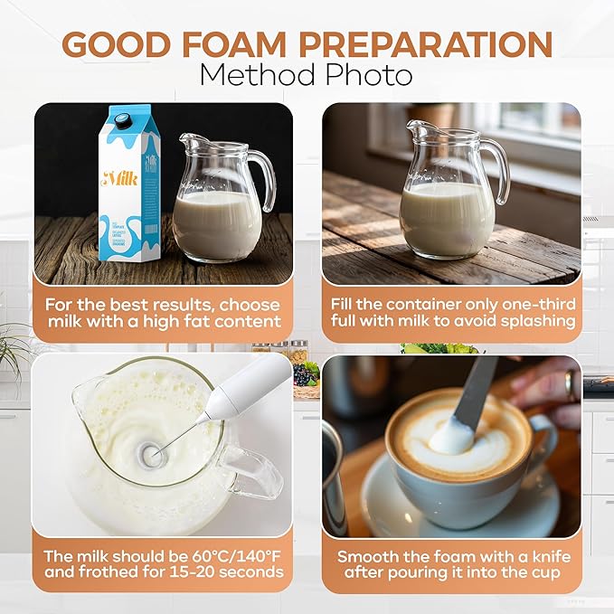 Handheld Milk Frother Wand Rechargeable with Stand - Double Whisk Milk Frother Handheld -3 Speed Levels- Coffee Stirrers Electric Drink Mixer - Coffee Frother Handheld