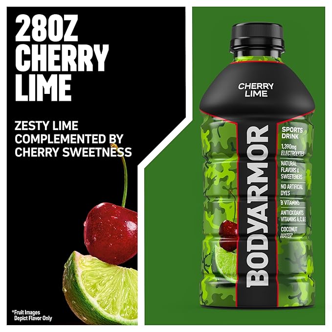 BODYARMOR Sports Drink, Cherry Lime, Electrolyte Drink Hydration, 28 Fl Oz Bottles (15 Pack), Flavored Coconut Water with B Vitamins & Antioxidants