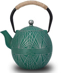Enameled Cast Iron Teapot 34oz（1000ml） - Japanese Style Kettle with Removable Stainless Infuser & Ergonomic Handle, Stovetop Safe for Loose Leaf Tea Green and silver (Green and silver)