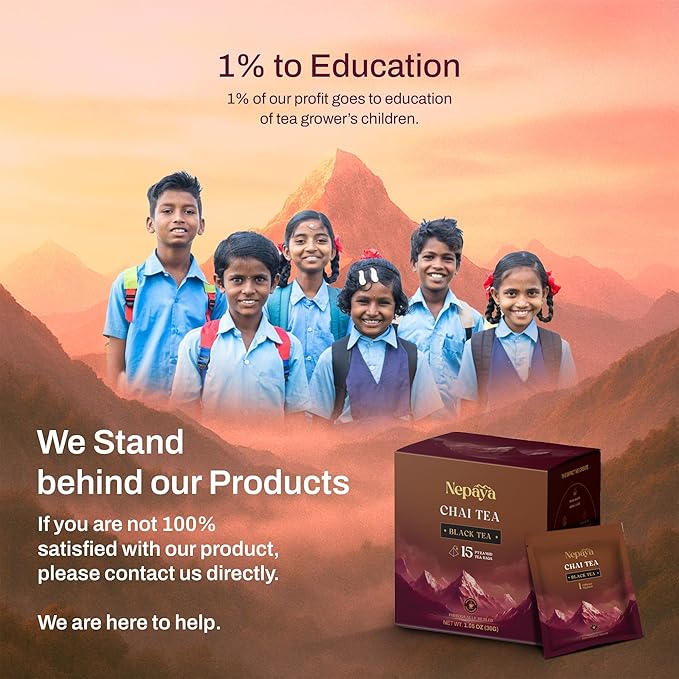 Nepaya Masala Chai – 15 Pyramid Black Tea Bags, Spiced with Ginger, Cardamom & Cinnamon, Biodegradable, Whole-Leaf, High Caffeine, Himalayan Chai