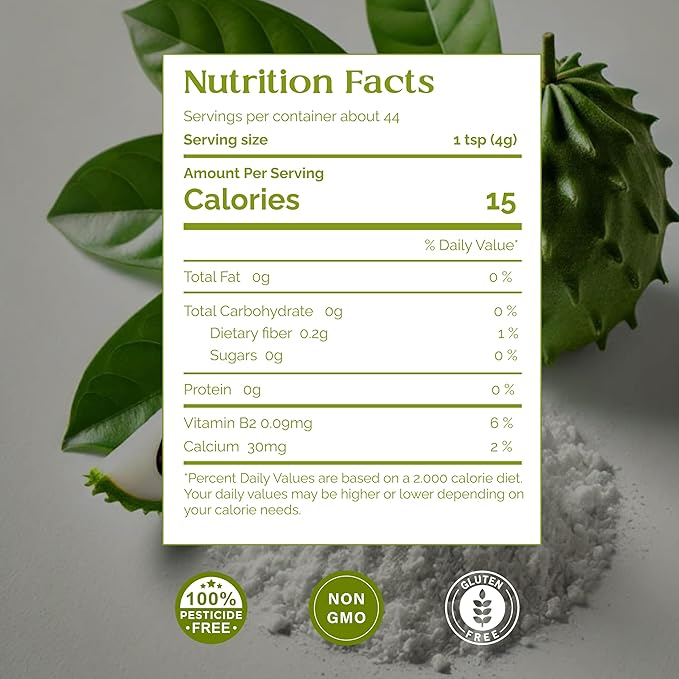 Organic Pharmacist Soursop Fruit Powder, Graviola, Guanabana Powder, Guyabano, Soursop Bitters, Encourages Gut Health & Immune Support, Teas, Juices and Smoothies, 120g