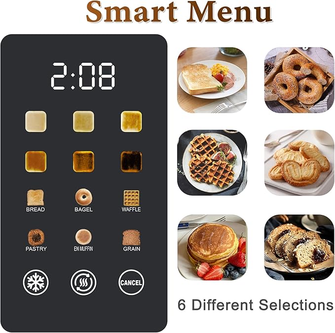 2 Slice Toaster Stainless Steel with LED Display, Extra Wide Slots, 6 Shade Settings, Defrost/Reheat/Cancel, Removable Crumb Tray – Compact Toaster for Bagels & Waffles, christmas gift