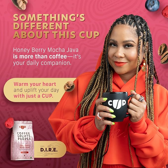 Coffee Uplifts People Honey Berry Mocha Java - Whole Bean Coffee Medium Roast - Sumatra & Ethiopian Specialty Grade Coffee Beans, 100% Arabica Coffee, Fair Trade - Berry, Chocolate & Honey Notes -12oz