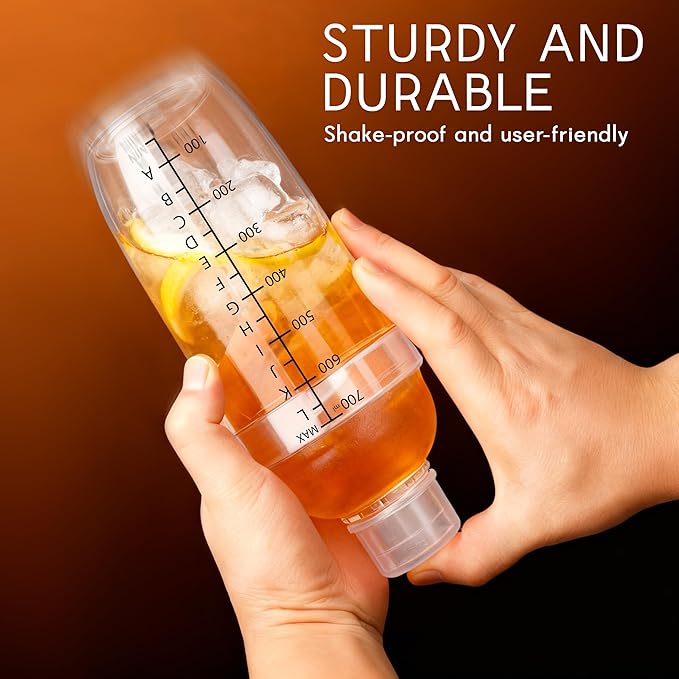 Plastic Cocktail Shaker with Measuring Scale 24oz (700ml), Leak-Proof & Shatter-Resistant Drink Mixer for Bartending, Protein Shakes, Iced Coffee & Milk Tea