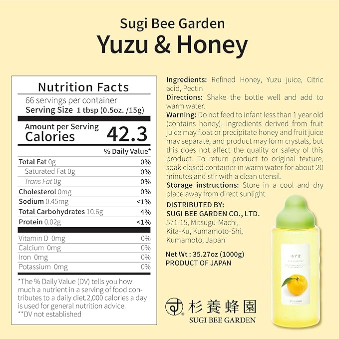 Yuzu&Honey 1000g(35.3oz) 杉養蜂園 Sugi Bee Garden