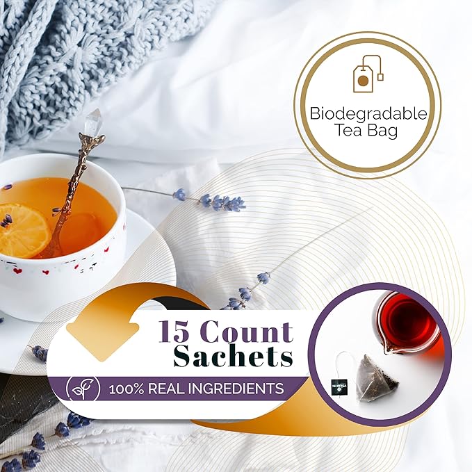Organic Lavender Earl Grey Bergamot Black Tea | 100% Real ingredients,15 Sachet Tea Bags (Pack of 3) |By T SECRETEA, Lullaby