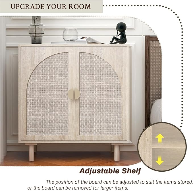 2-Door Storage Cabinet with Textured Woven Doors, Modern Sideboard Buffet for Small Spaces & Apartments, Accent Cabinet with Adjustable Shelf for Moving Season for Living Dining Room