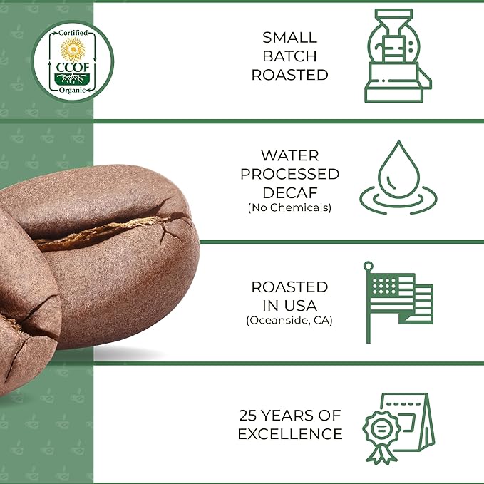 The Bean Organic Coffee Company Water Processed DECAF IL Chicco (Traditional Italian Roast), Dark Roast, Ground Coffee, 16-Ounce Bag, Café Molido Tostado Orgánico descafeinado